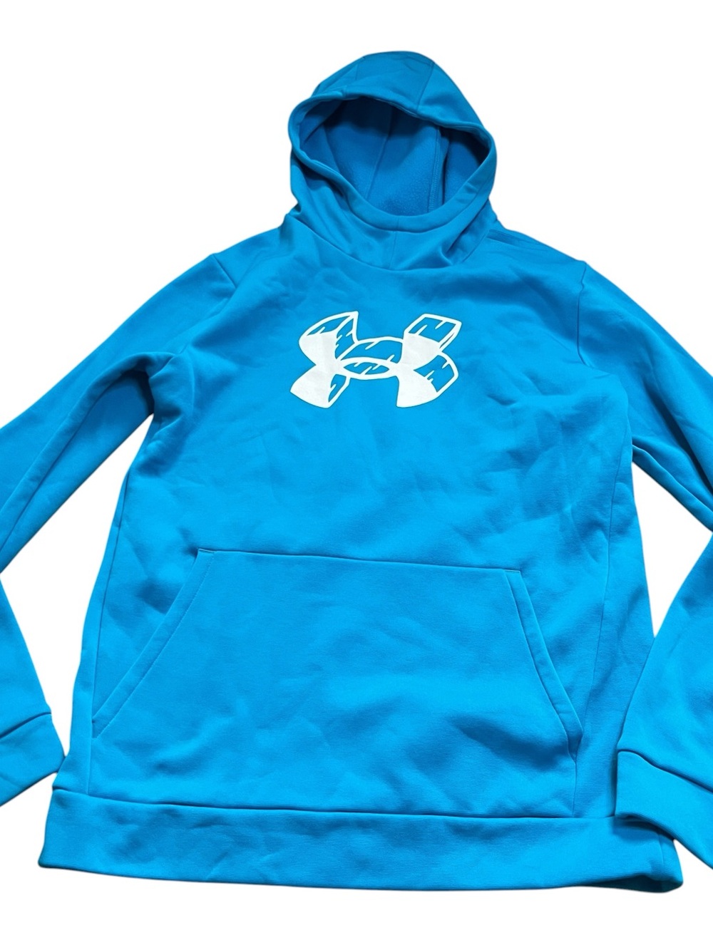 Under Armour Kids Aqua White Logo Hoodie Sweatshirt Size XL Loose Fit Cozy